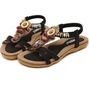 New Women's Black Beaded Sandals